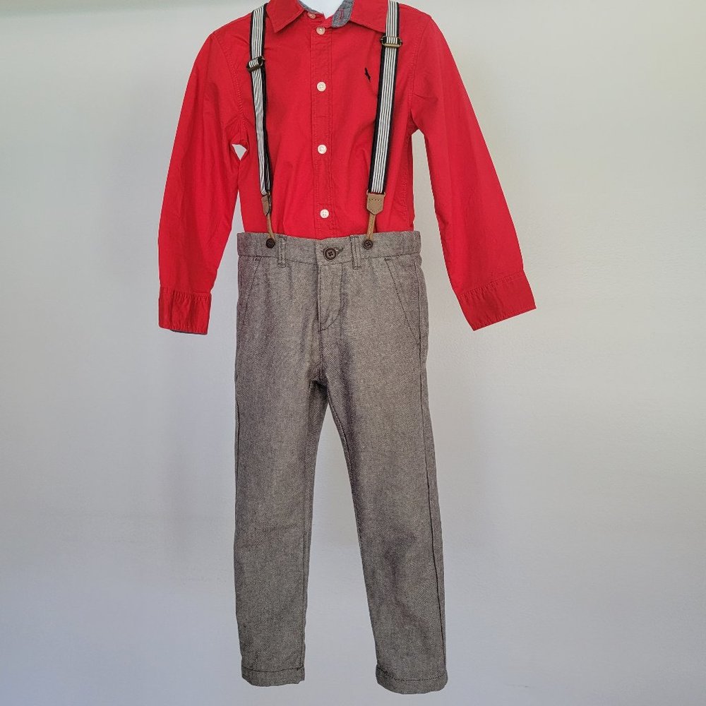 L.O.G.G H&M Red Dress Shirt & Gray Pants Set.  Size 4-5 toddler